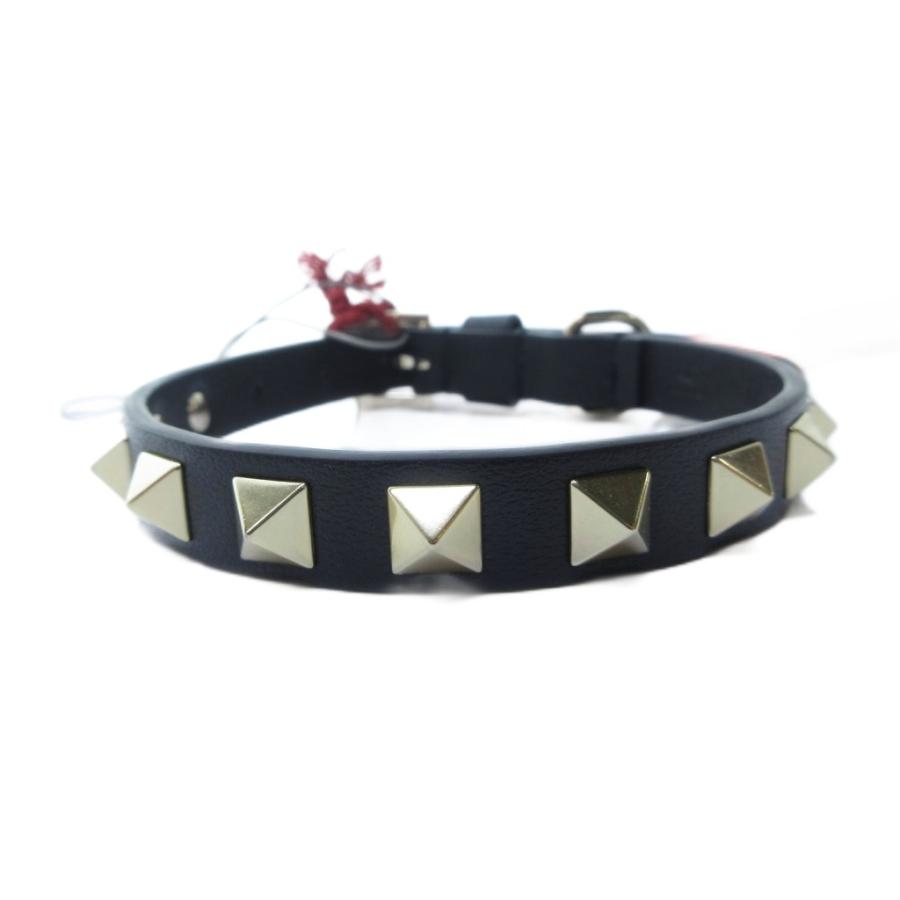 未使用品 ヴァレンティノ ガラヴァーニ VALENTINO GARAVANI タグ付 犬用首輪 カラー ペット用品 スタッズ レザー ロゴチャーム 黒_1