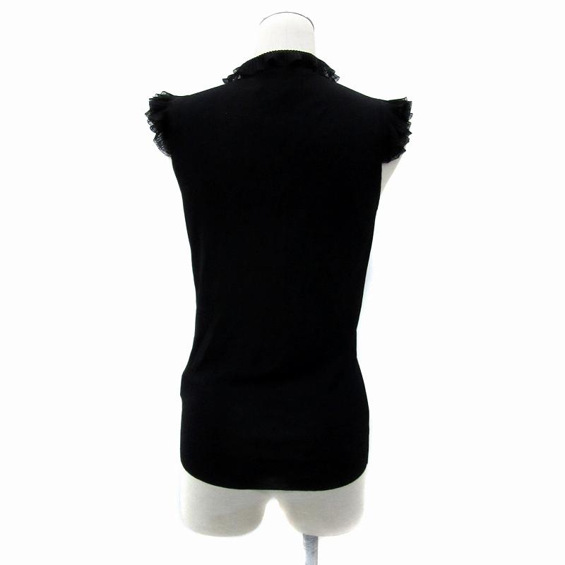 【中古】グッチ 美品 ニット カットソー ノースリーブ クルーネック GGパール フリル 黒 ブラック IBO83 レディース GUCCI（グッチ） 美品 ニット カットソー ノースリーブ クルーネック