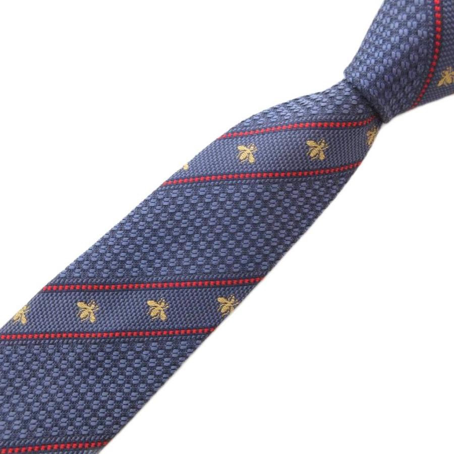 GUCCI（グッチ） 美品 ネクタイ レギュラータイ 蜂 ビー ストライプ 紺