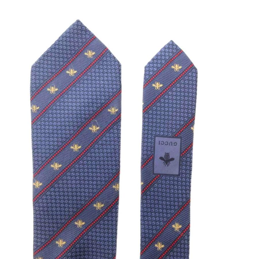 GUCCI（グッチ） 美品 ネクタイ レギュラータイ 蜂 ビー ストライプ 紺