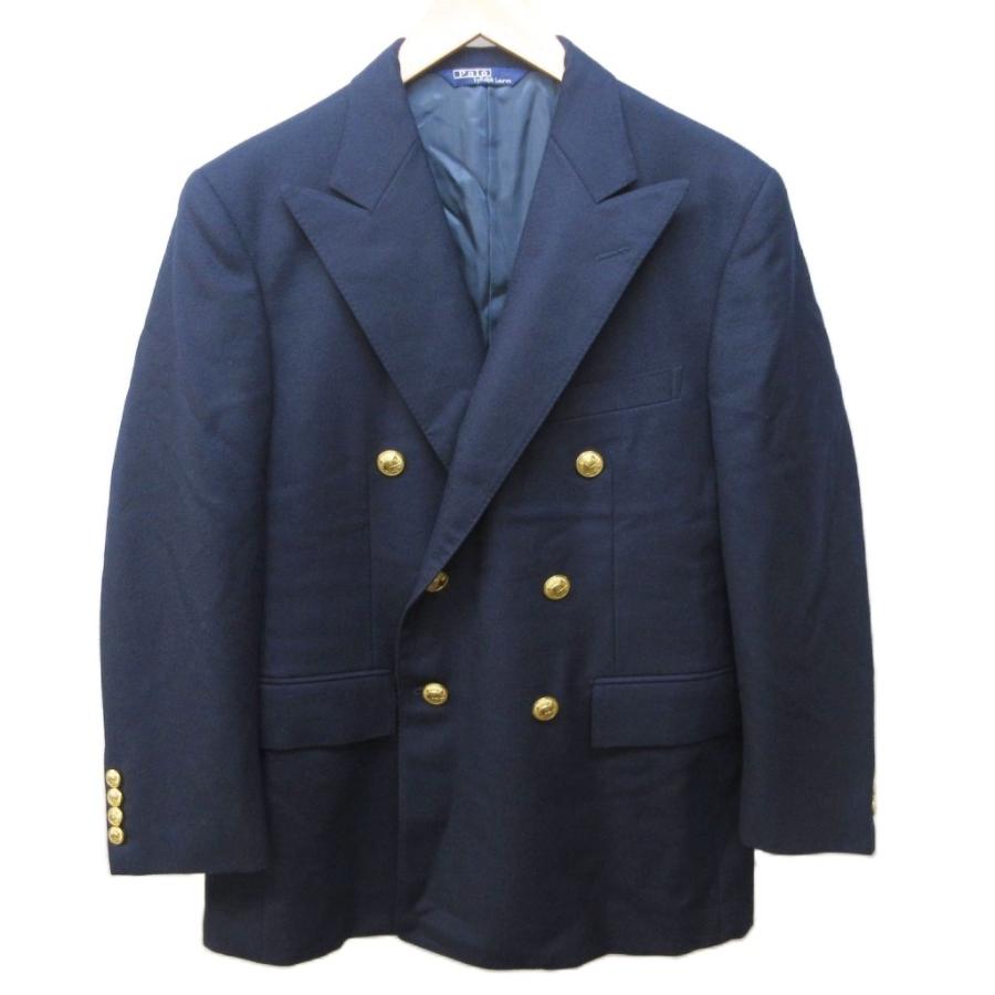 【中古】ポロ バイ ラルフローレン テーラードジャケット ブレザー ウール 金ボタン ダブル 総裏 90A4 紺 ■MNK3 POLO RALPH LAUREN（ポロ・ラルフローレン） ポロ バイ ラルフローレン