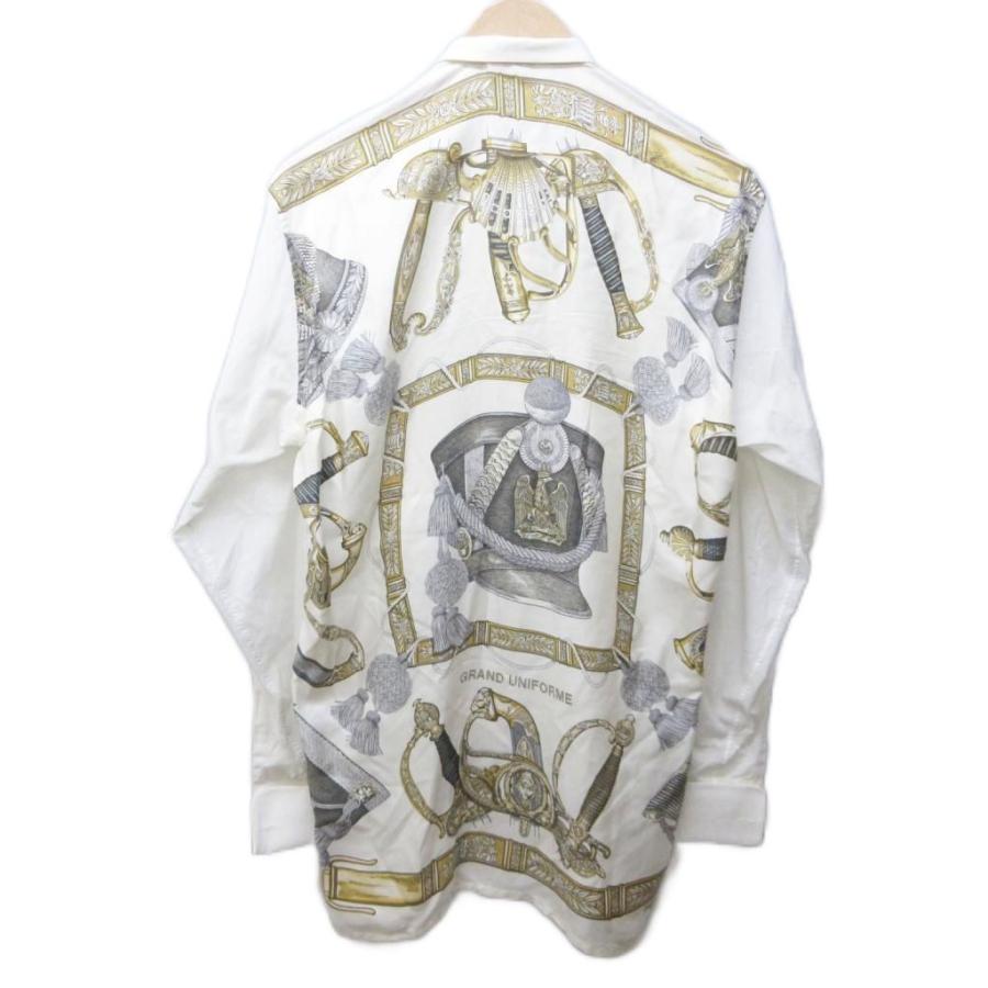 【中古】エルメス GRAND UNIFORME グランドユニフォーム ドレスシャツ 切替 スカーフ柄 総柄 ロング 39 約L ■MNK3 HERMES（エルメス） HERMES GRAND UNIFORME グランドユニフォーム