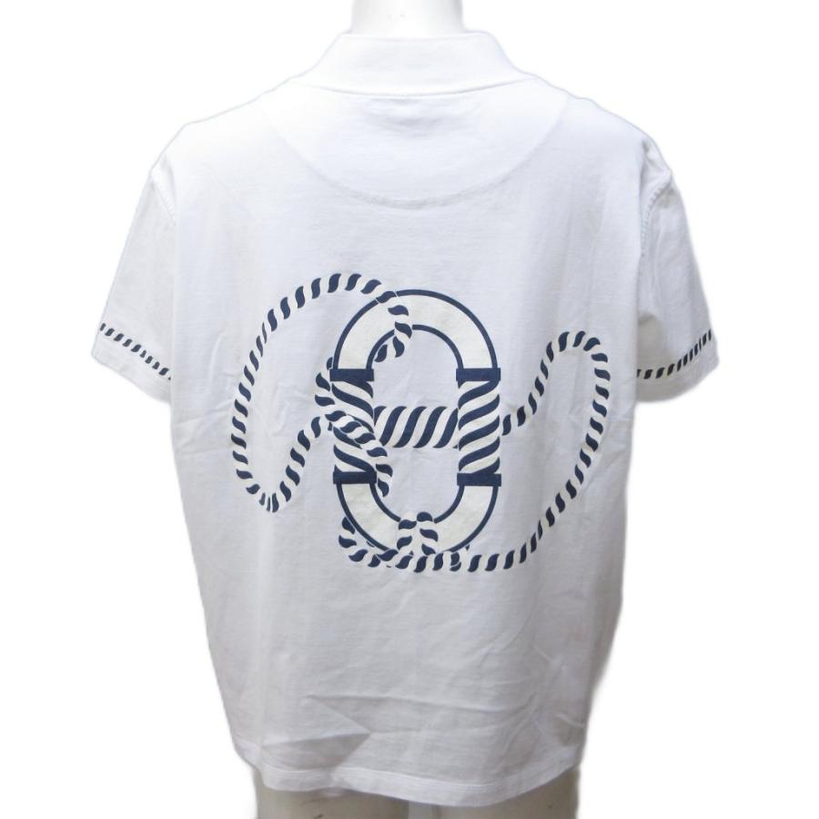 【中古】エルメス HERMES 23SS Canoe カノエ シェーヌダンクル カットソー バックプリント ハイネック 半袖 34 約XS HERMES（エルメス） HERMES 23SS Canoe カノエ シェーヌダンクル