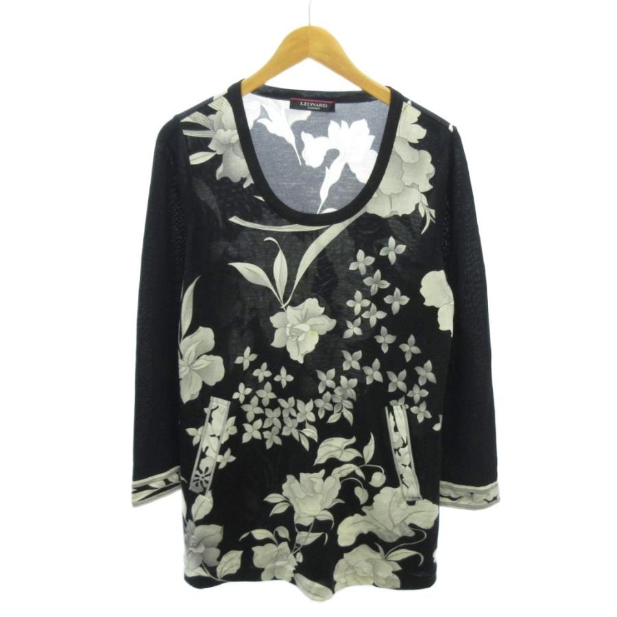 レオナール シルク混 花柄 レース カシュクール 長袖 ワンピース L LEONARD（レオナール） LEONARD FASHION ワンピース 花柄 ウール