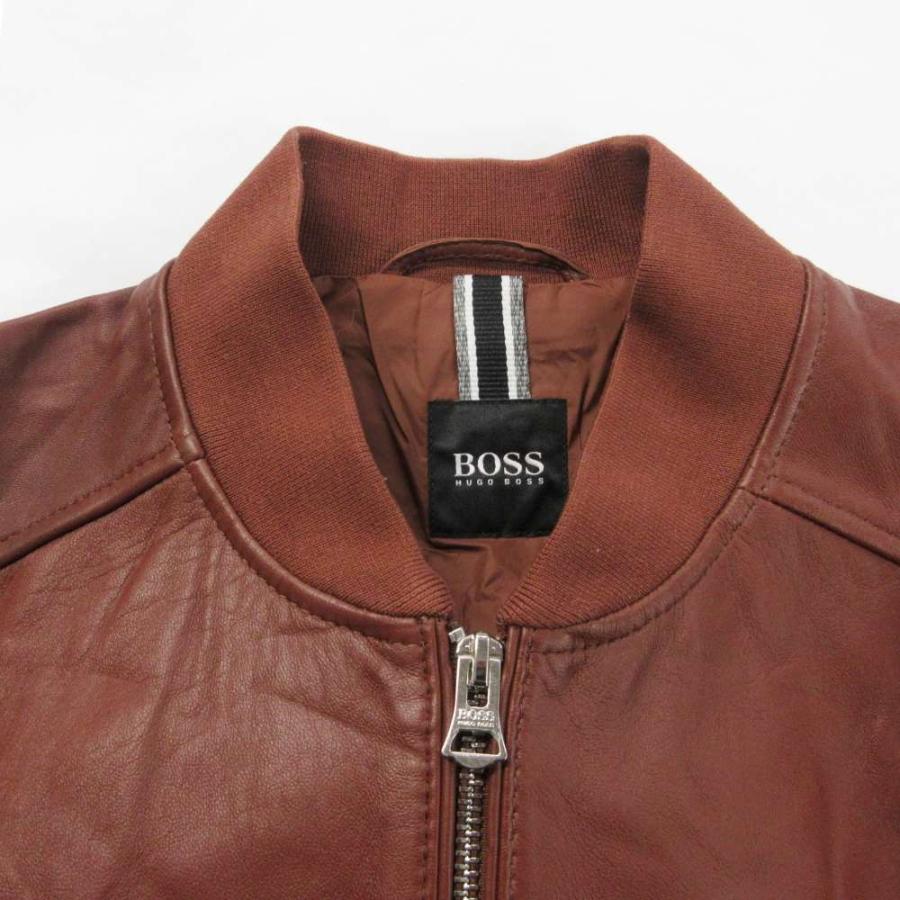 美品■HUGO BOSS ライダースジャケット　羊革　ブラウン　46 ヒューゴボス HUGO BOSS ラムレザー ライダースジャケット ブルゾン 羊