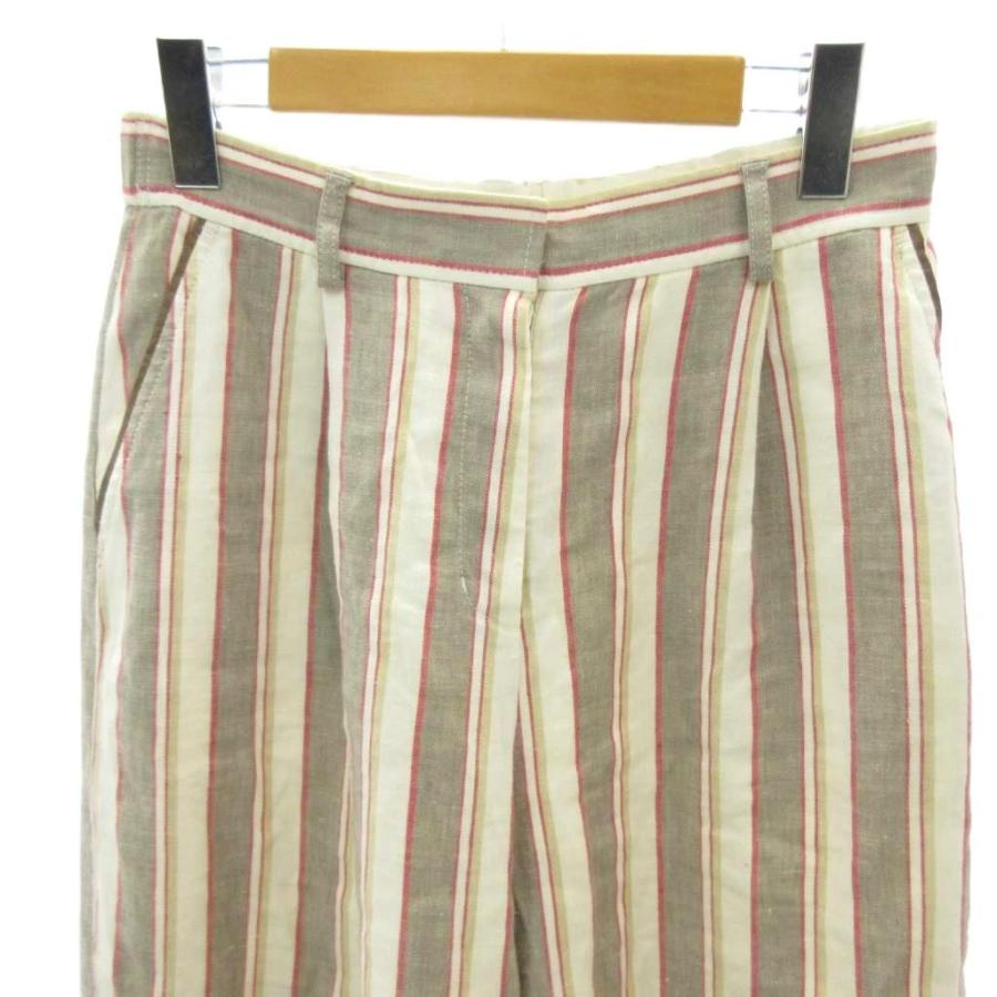 モラビト MORABITO 美品 ワイドパンツ ストライプ 麻 リネン 38 白 