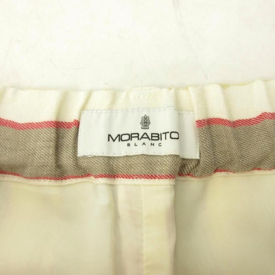 モラビト MORABITO 美品 ワイドパンツ ストライプ 麻 リネン 38 白 