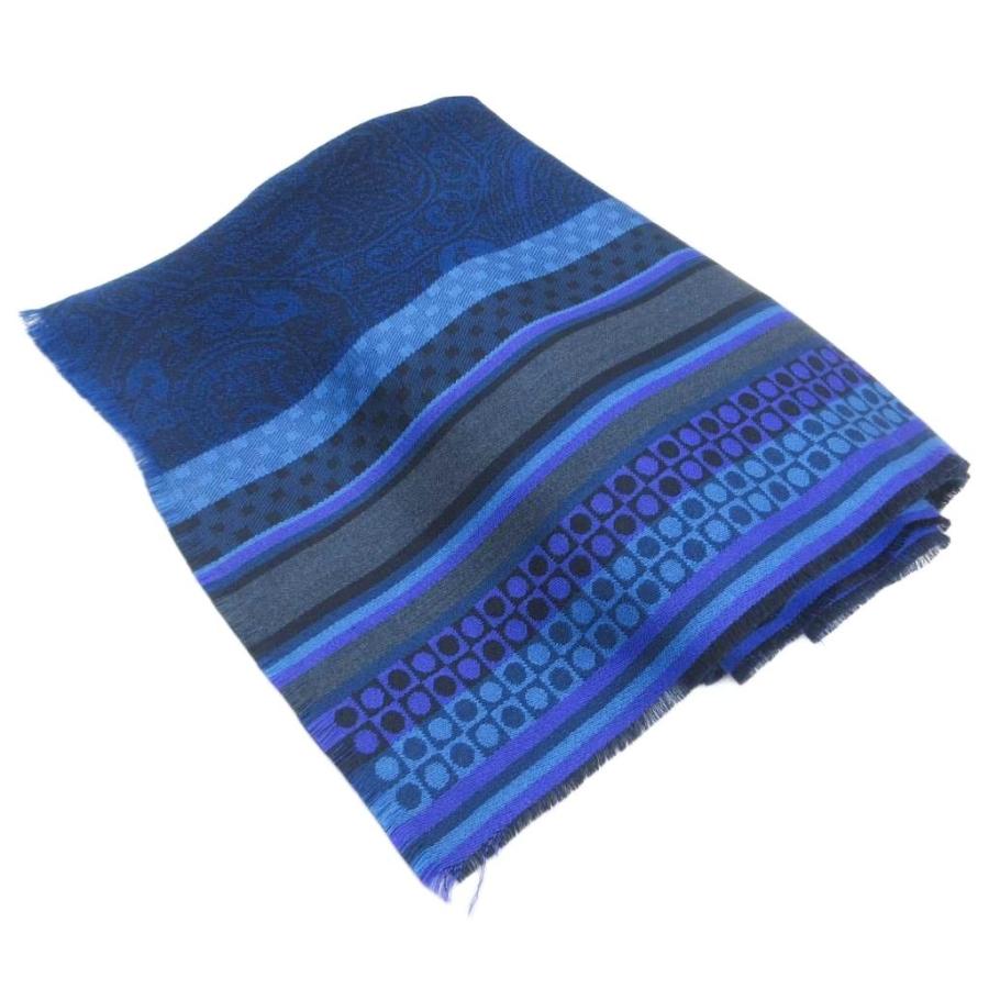 美品★ETRO ペイズリー　シルク製　ストール　青系 ETRO（エトロ） 大判ストール マフラー ペイズリー柄 総柄 シルク