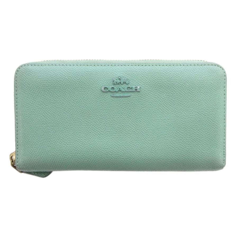 COACH（コーチ） 長財布 女性用 グリーン 無地 ロゴ ジップアラウンド 