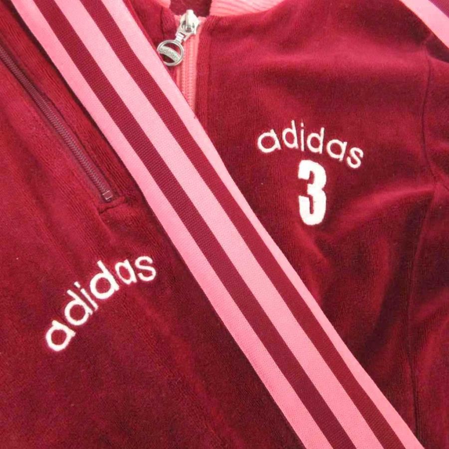 adidas ベロアジャージ ワインレッド M 古着屋 adidas（アディダス） セットアップ ジャージ トラックジャケット