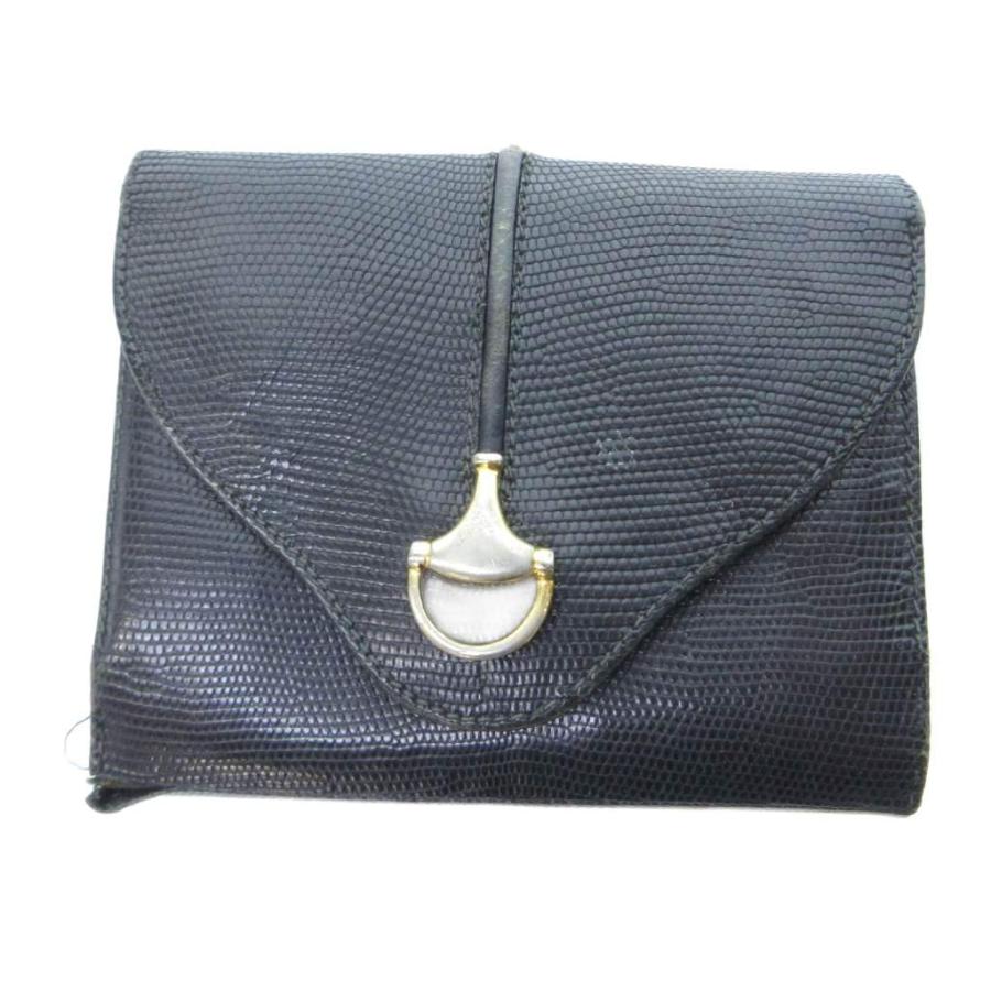 GUCCI（グッチ） 二つ折り財布 パイソン型押し GGロゴ 黒 ブラック /HW