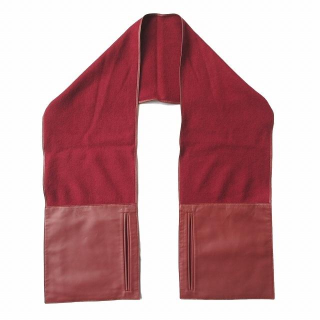希少 中古 美品 ロエベ Loewe カシゴラ レザー スイッチング マフラー ポケット付 ショール 革 ボルドー バーガンディ メンズ レディース ベクトル 古着 配送員設置送料無料 Cataractresearch Org