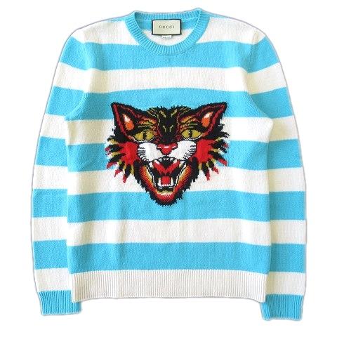 中古 美品 グッチ Gucci アングリーキャット ボーダー ニット セーター カットソー ハート 猫 ネコ 丸首 水色 白 メンズ ３ メンズ ベクトル 古着 026 ブランド古着販売のベクトル 通販 Yahoo ショッピング