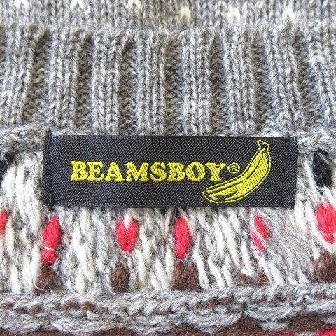 中古 美品 ビームスボーイ Beams Boy ウール混 総柄 ニット ワンピース カットソー 長袖 4426 0178 819 グレー マルチ レディース １ ベクトル 古着 高品質の人気