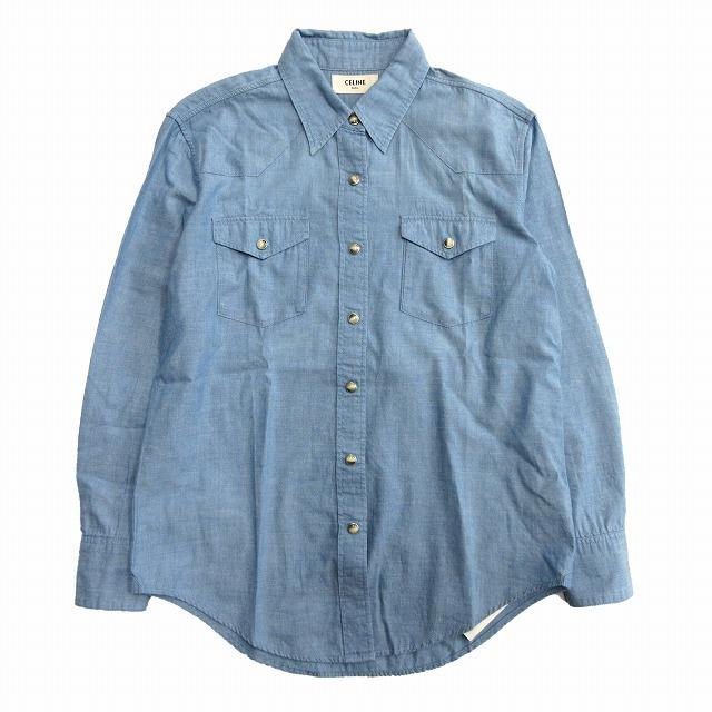 中古 Celine 未使用品 21ss セリーヌ Celine シャツ エディ期 シャンブレー ウエスタン シャツ レディース ブラウス ライトデニム 2te 07in S レディース ４ ベクトル 古着 026 ブランド古着販売のベクトル 安い モデル
