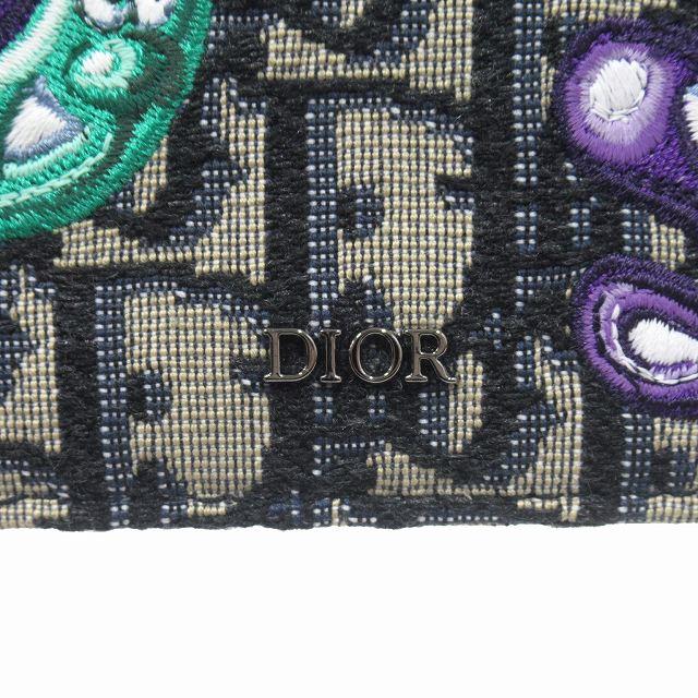 極美品 ディオールオム Dior HOMME × ケニー・シャーフ Kenny Scharf  ジップ カードホルダー オブリーク ジャガード レザー 財布 ◆２