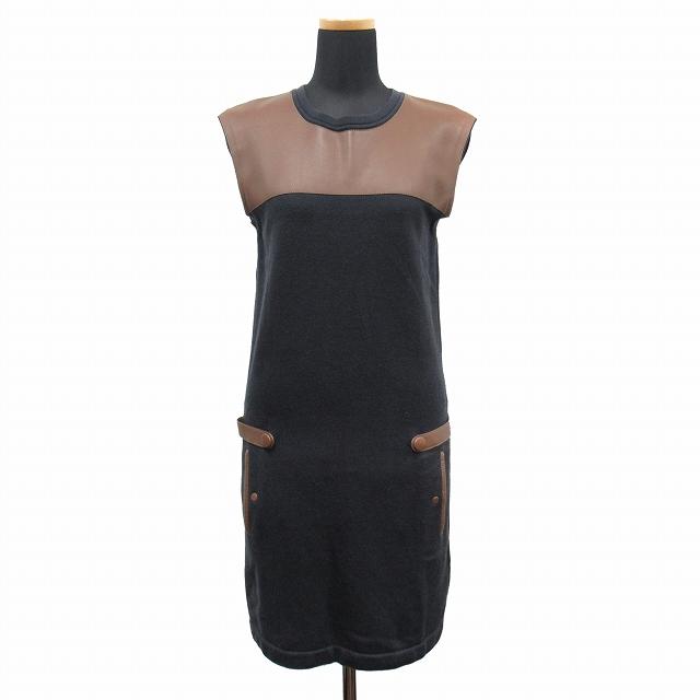 HERMES 美品 エルメス ラムスキン レザー スイッチング カシミヤ  