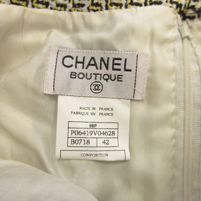 美品 96P シャネル vintage CHANEL ココマークボタン コットン ツイード スカート タイト 膝丈 ヴィンテージ 42 黄 イエロー レディース｜vectorpremium｜06