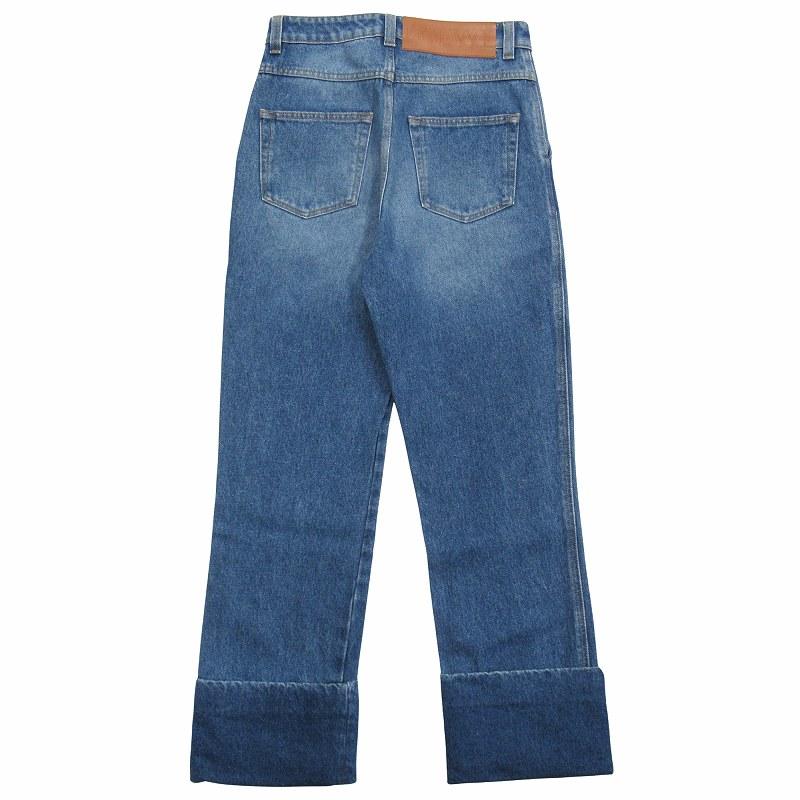 美品 ロエベ LOEWE フィッシャーマン デニム パンツ ロゴ レザー  