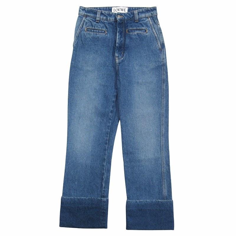 美品 ロエベ LOEWE フィッシャーマン デニム パンツ ロゴ レザーパッチ  