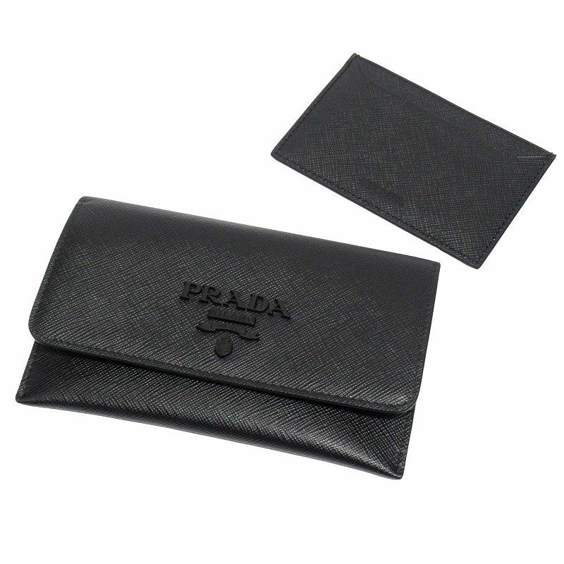 極美品 プラダ PRADA ロゴ カードケース 二つ折り 財布 サフィアーノ 