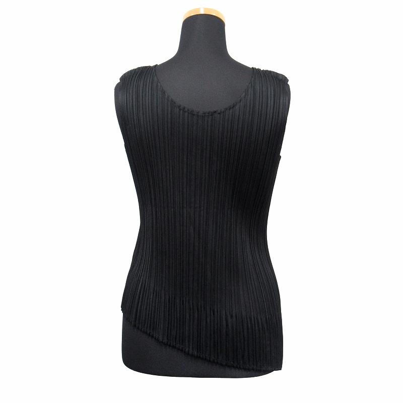 極美品　プリーツプリーズ　ノースリーブ　カットソー　タンクトップ　ブラック　3 美品 15ss プリーツプリーズ イッセイミヤケ プリーツ加工 タンク