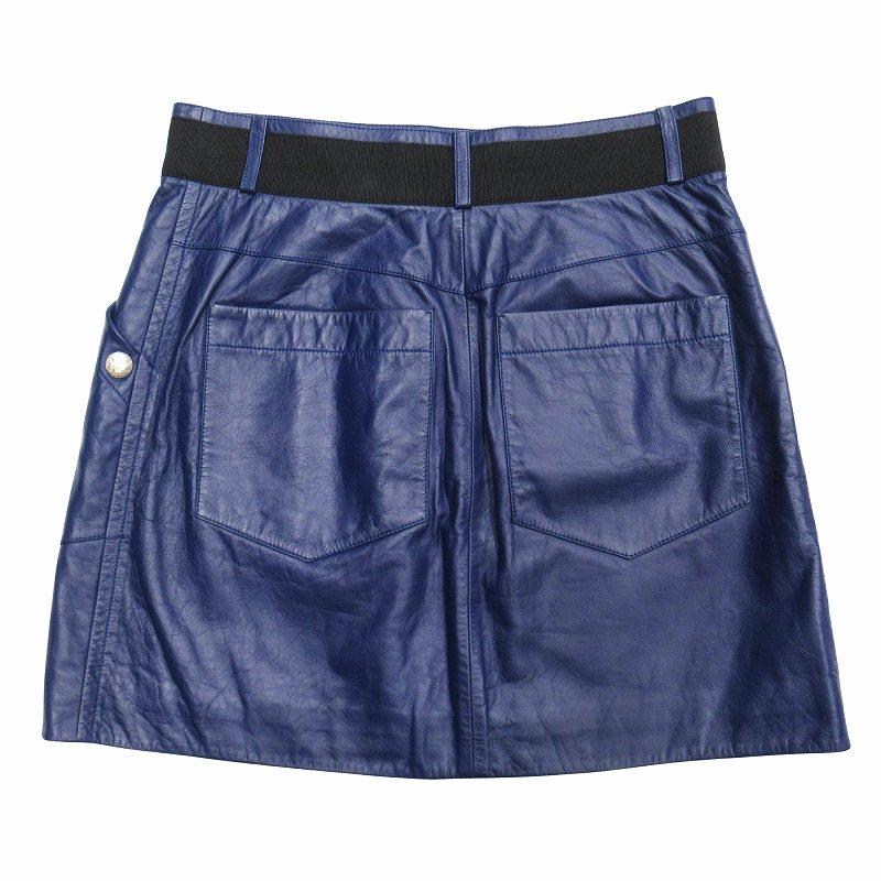 CHANEL 美品 2017年 シャネル ラムスキン レザー ミニ スカート ココ  