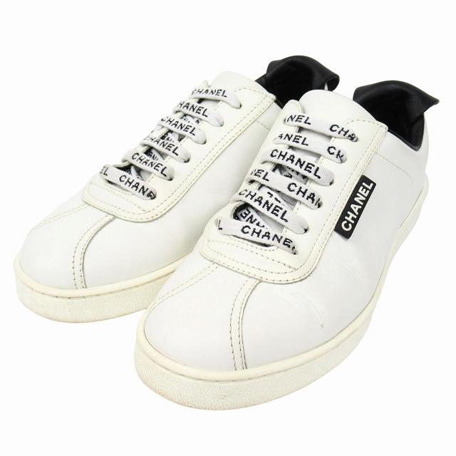 CHANEL 美品 シャネル レザー スニーカー シューズ 靴 ローカット ココ 