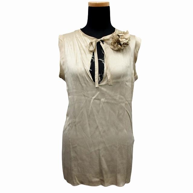 ランバン LANVIN シルク ノースリーブ カットソー ブラウス リボン 
