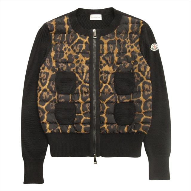 【極美品 希少】 MONCLER ダウン カーディガン レオパード XS MONCLER 美品 2018年 モンクレール レオパード ダウン カーディガン