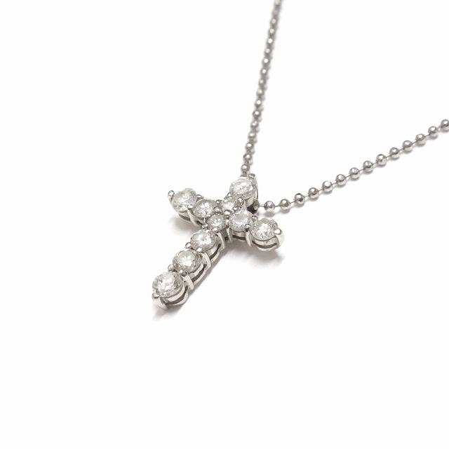 美品 Pt900/Pt850/0.5ct ダイヤモンド 10P クロス ネックレス 