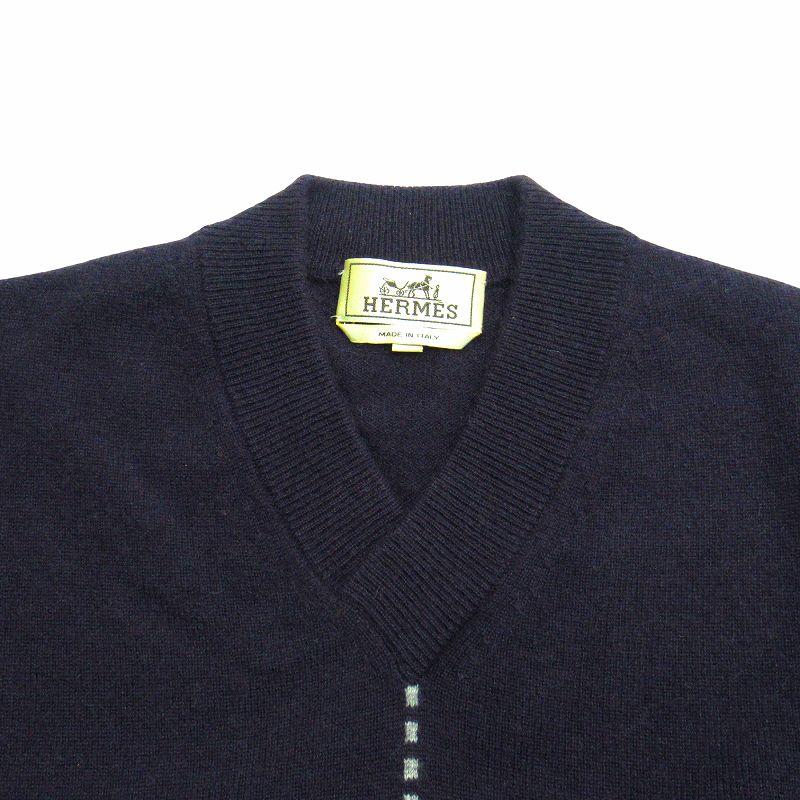HERMES 100%カシミヤ 紫セーター HERMES 美品 エルメス ドットライン カシミヤ ニット セーター V