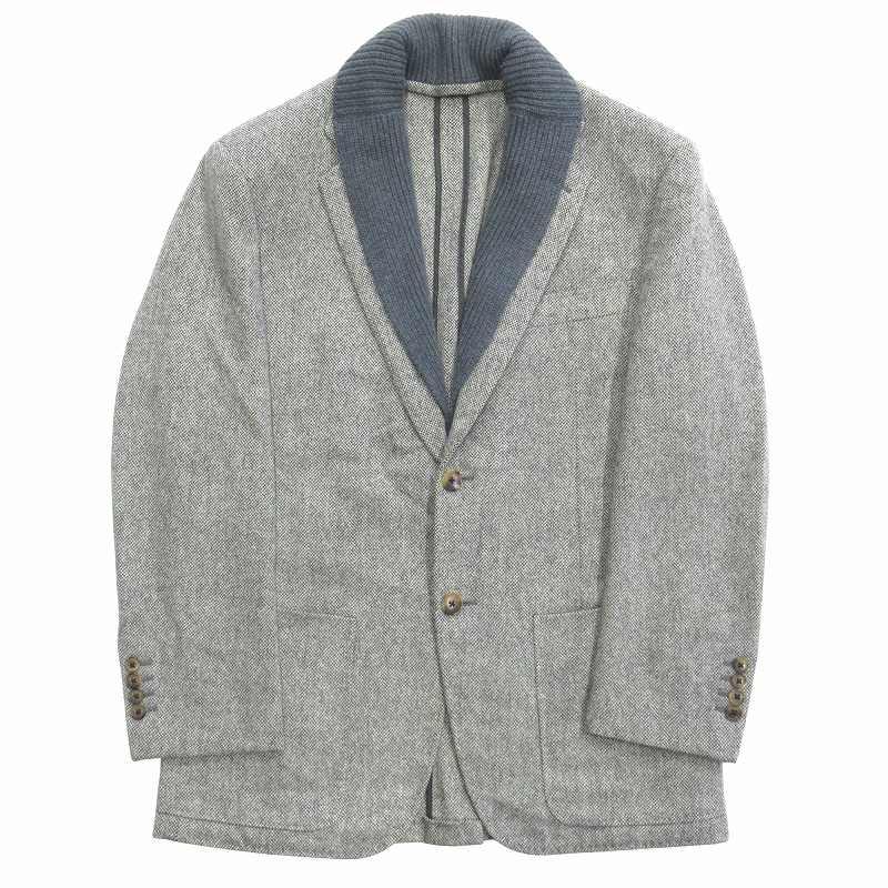 【中古】エルメス HERMES カシミヤニット ドッキング テーラード ジャケット ブレザー ウール 48 白×黒 メンズ HERMES（エルメス） カシミヤニット ドッキング テーラード ジャケット