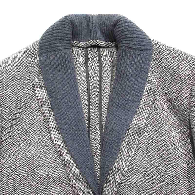 【中古】エルメス HERMES カシミヤニット ドッキング テーラード ジャケット ブレザー ウール 48 白×黒 メンズ HERMES（エルメス） カシミヤニット ドッキング テーラード ジャケット