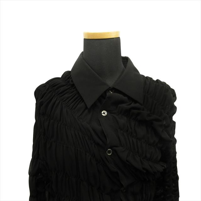 AD2006 archive 丸襟ナイロン半袖ブラウス 黒 ラウンドカラー