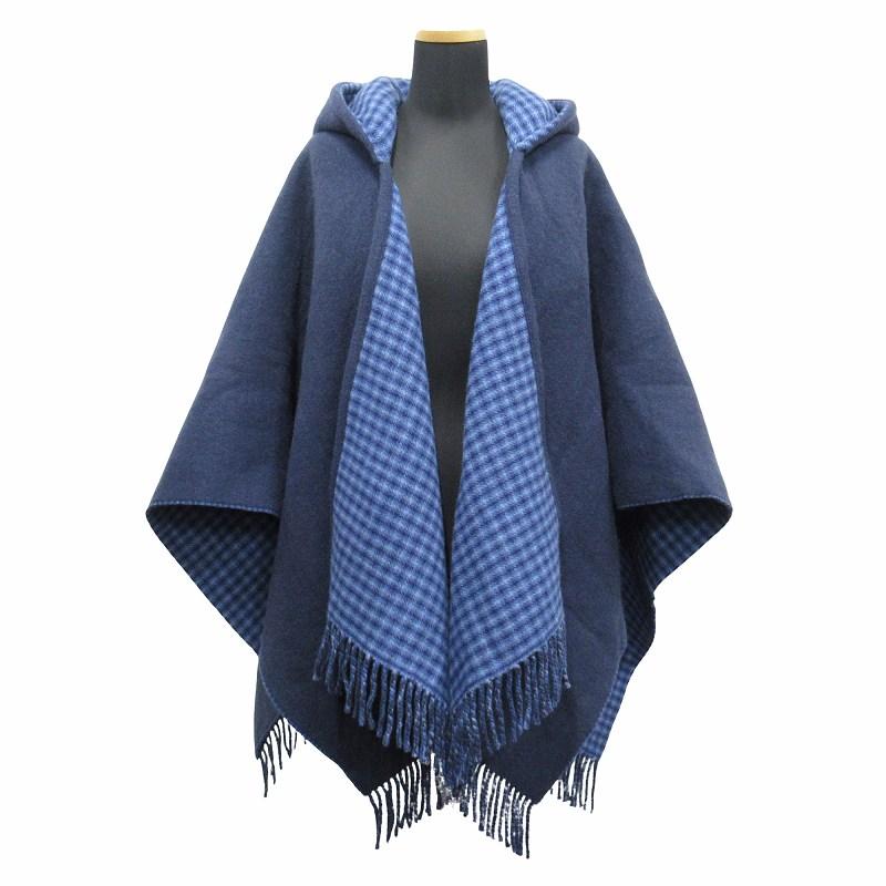 【中古】美品 22aw フェンディ FENDI バックロゴ ウール カシミヤ ポンチョ ジャケット ブルゾン 紺 レディース▽１ FENDI 美品 22aw フェンディ バックロゴ ウール カシミヤ ポンチョ