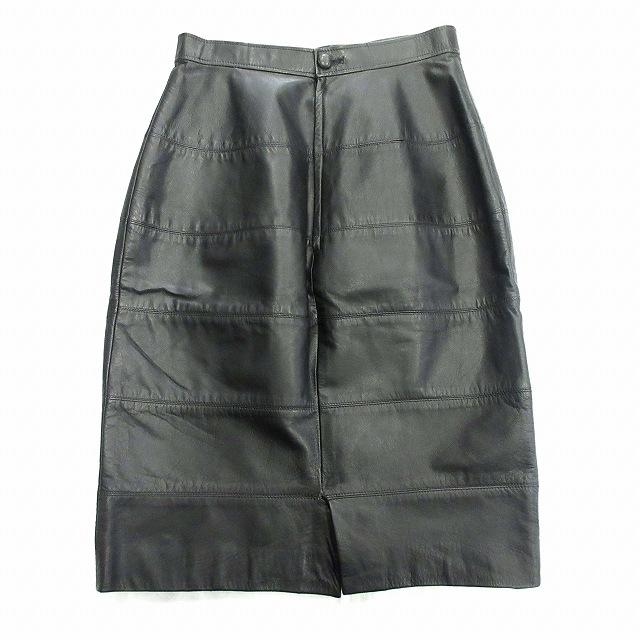 PURE DAU 牛革 レザー スカート タイト ひざ丈 バックジップ シーム