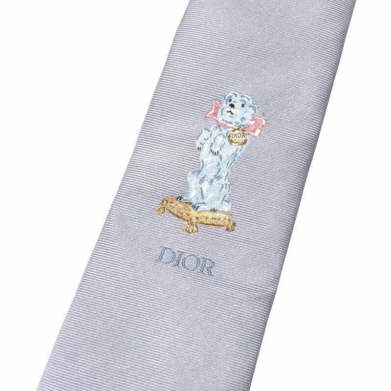 22aw ディオール DIOR ドッグ ロゴ 刺繍 ナロータイ ネクタイ 犬 スーツ フォーマル 【サンティヤン】 パーティ シャイニーブルーグレー▽2