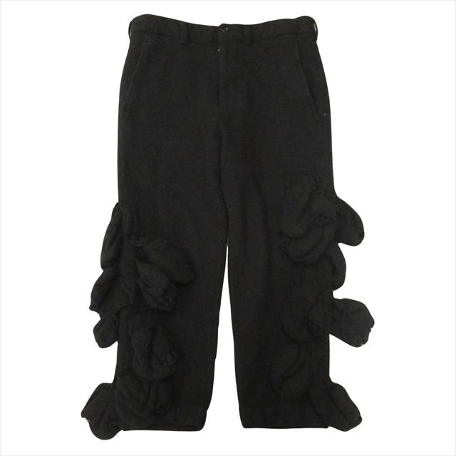 【中古】17AW コムデギャルソン COMME des GARCONS ウール 縮絨 クロップド パンツ サイド装飾 スラックス AD2017 XS 17AW コムデギャルソン COMME des GARCONS ウール 縮絨 クロップド