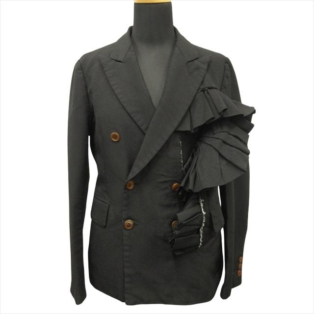 美品 トリココムデギャルソン S ウールギャバ 裾フリル テーラードジャケット 美品 トリココムデギャルソン S ウールギャバ 裾フリル