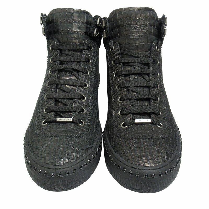 JIMMY CHOOアーガイル ハイカット スニーカーCrystalクロコ型押し Jimmy Choo Black Croc Crystal Argyle High-Top Sneakers Jimmy Choo