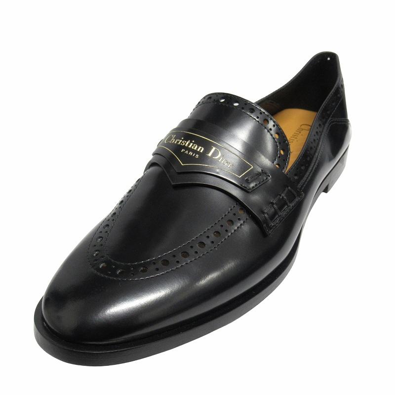 美品】Christian Dior ロゴプレート ローファー ブラック 38