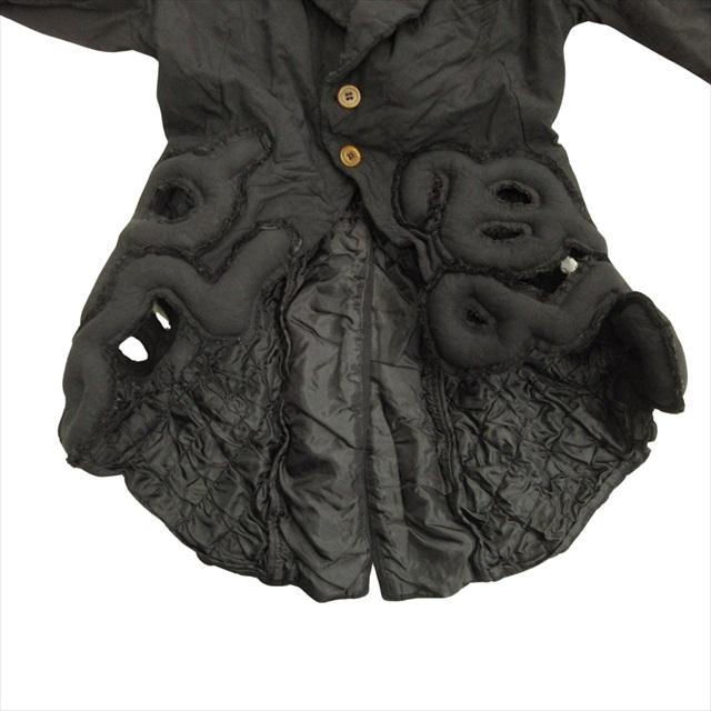 【美品】ブラックコムデギャルソン ポリ縮 フリル 燕尾ジャケット 14ss コムデギャルソン COMME des GARCONS ポリ縮絨 パデット 燕尾