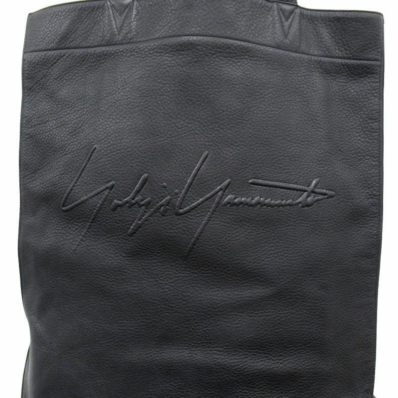 【中古】美品 19ss ヨウジヤマモトプールオム ロゴ エンボス レザー トート ハンド バッグ シグネチャー 2way 牛革 美品 19ss ヨウジヤマモトプールオム ロゴ エンボス レザー トート