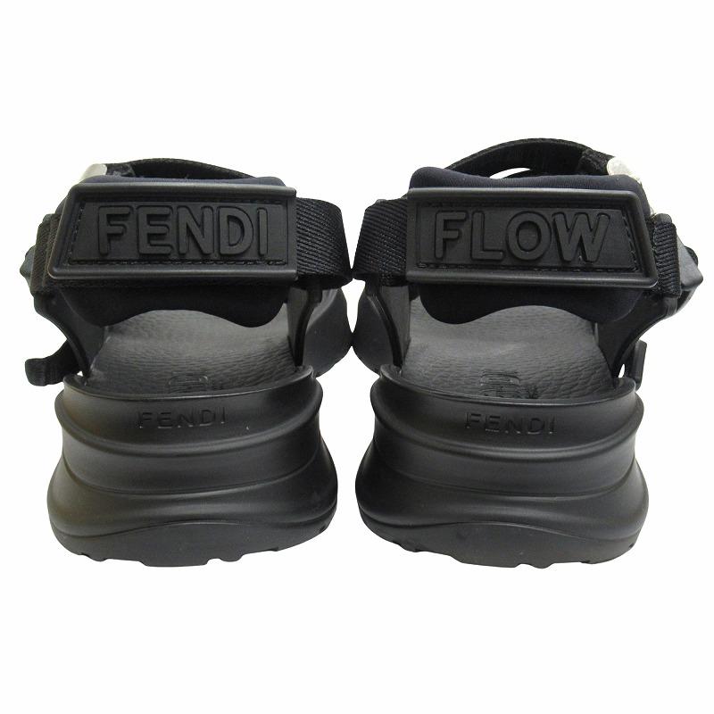 【中古】美品 フェンディ FENDI FFロゴ ズッカ柄 フロー サンダル シューズ FLOW ロゴ金具 靴 黒 シルバー メンズ FENDI（フェンディ） 美品 FENDI FFロゴ ズッカ柄 フロー サンダル