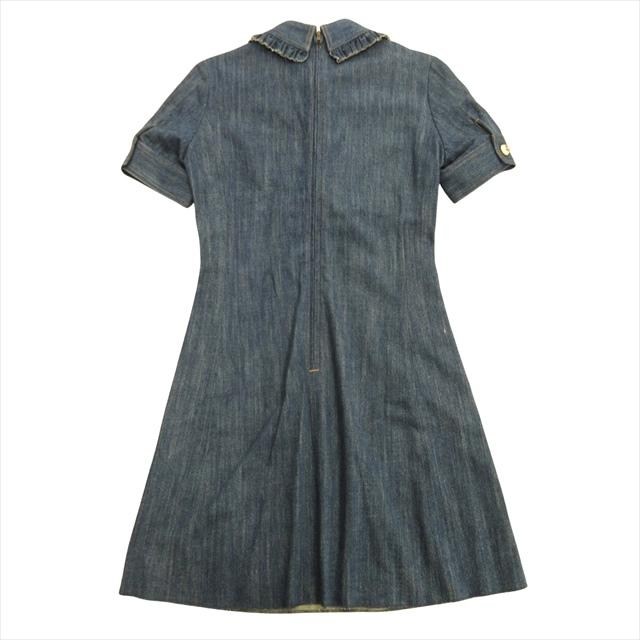 グッチ GUCCI フラワー エンブロイダリー デニム ワンピース ドレス カットソー インターロッキング 花柄 38 インディゴ レディース◆７
