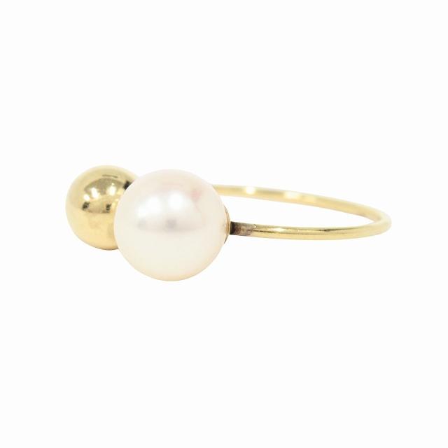 美品 K18YG/パール 真珠 コンビ リング 指輪 アクセサリー