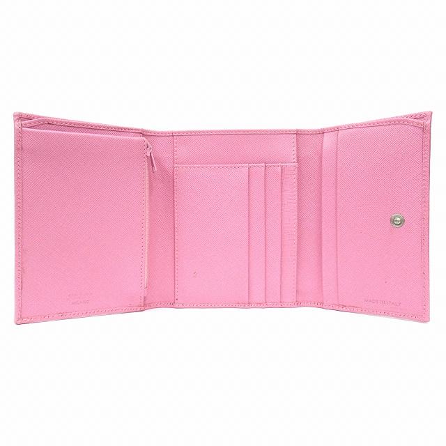 極美品】PRADA 三つ折り 三角ロゴ サフィアーノ レザー ピンク 財布