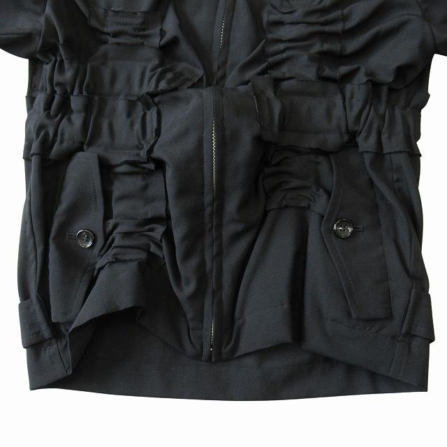 コムデギャルソン　91SS 襟装飾ジャケット　ブラック　ウールギャバ　アーカイブ コムデギャルソンオム 切りっぱなし襟切替デザインジャケット