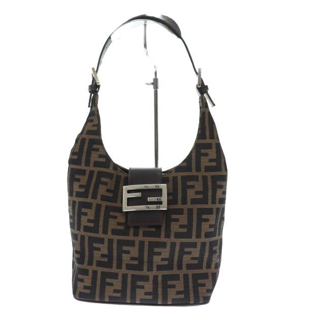 FENDI ズッカ柄バケツ型ショルダーバッグレザーキャンバスブラウン